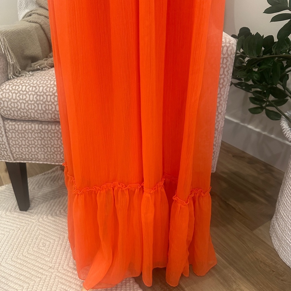 She + Sky Orange Maxi Dress High Waist Ruffle Hem Adjustable Straps Medium - Picture 4 of 7